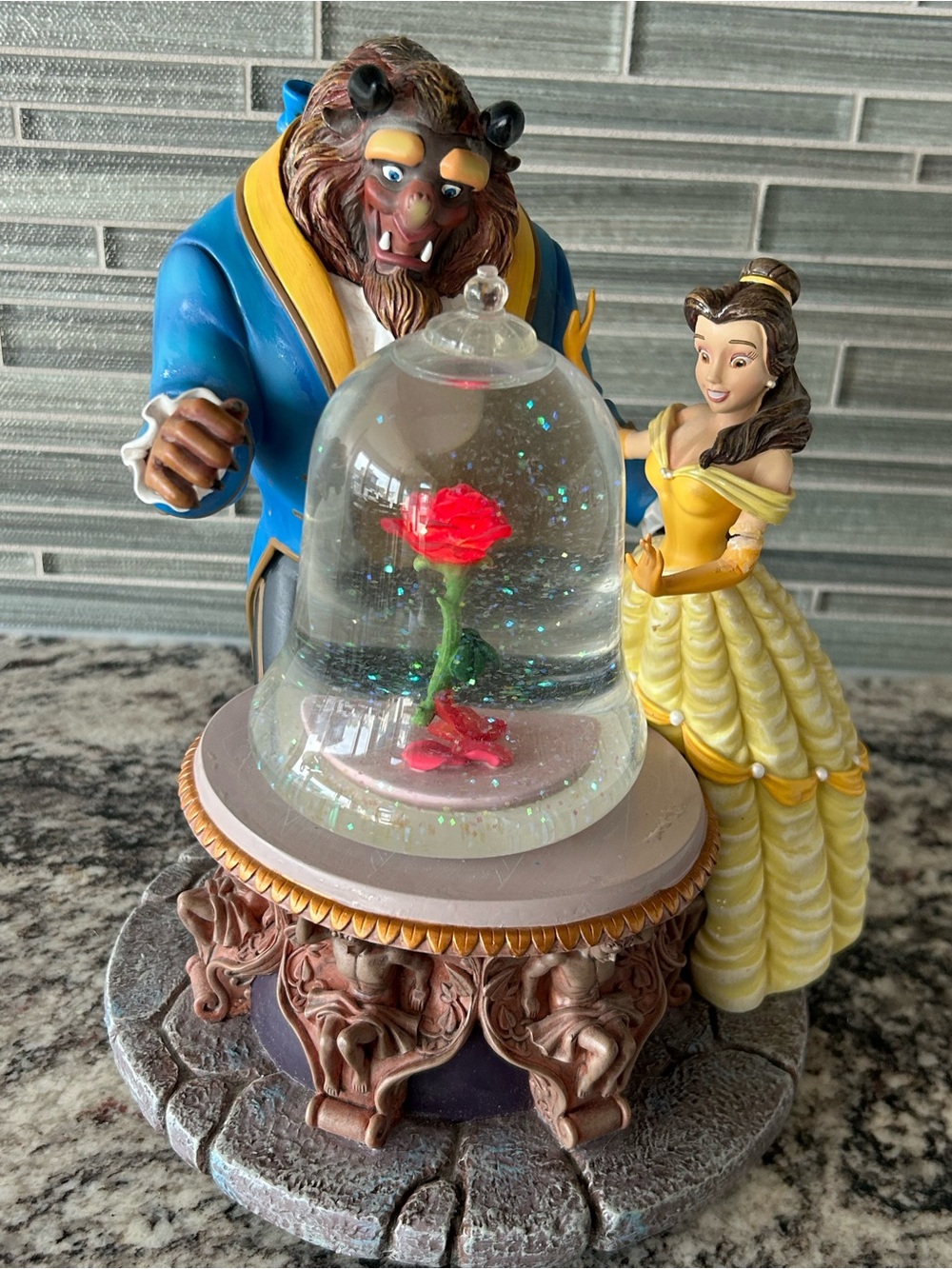 1991 Beauty and the Beast Rose Snow Globe Figurine RARE
